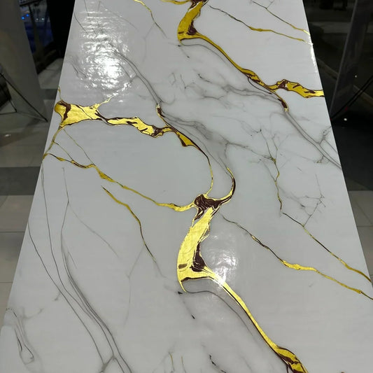 White, Grey & Gold | Marble Sheet Sticker 60x200cm | Waterproof Self-Adhesive PVC Wallpaper for Furniture Walls