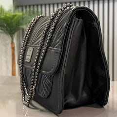 Luxury Women’s Shoulder Bag in Charcoal Black Faux Leather for Casual, Work, and Formal Use