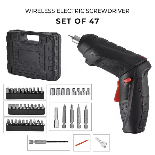 47-Piece Foldable Wireless Electric Screwdriver Set | 1500mAh | Adjustable Torque | Compact & Durable – Black
