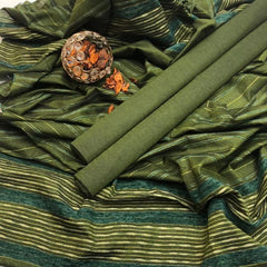 Winter Sussi Silk 3-Piece Suit for Women | Unstitched Plain Shirt & Trouser | Heavy Winter Sussi Shawl | Bottle Green