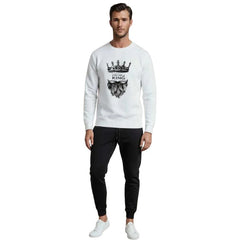 KING Printed White Tracksuit Sweatshirt & Trouser | Warm & Comfortable Winter Wear | XL