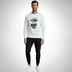 KING Printed White Tracksuit Sweatshirt & Trouser | Warm & Comfortable Winter Wear | XL