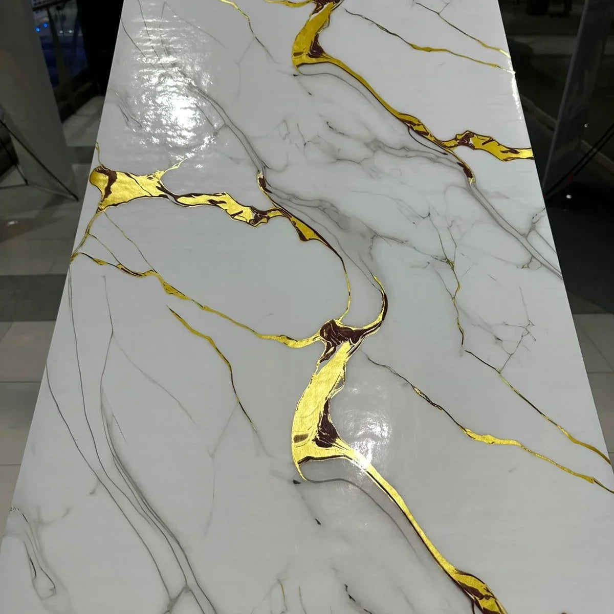 White, Grey & Gold | Marble Sheet Sticker 60x200cm | Waterproof Self-Adhesive PVC Wallpaper for Furniture Walls