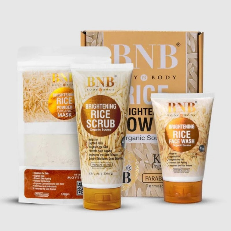 BNB Rice Extract Bright & Glow Kit – 3 in 1 Whitening, Brightening & Glow Facial for Girls and Women