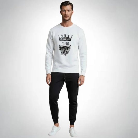 KING Printed White Tracksuit Sweatshirt & Trouser | Warm & Comfortable Winter Wear | Medium