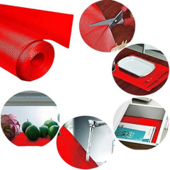 Anti-Slip Fridge & Shelf Mat | Waterproof Washable Liner for Kitchen Drawers Cabinets | Red