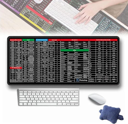 Large Excel Shortcut Keyboard & Mouse Pad & Table Mat (30×80cm) | Extended Non-Slip Desk Mat with Office Software Commands – Ideal for Work, Study & Gaming