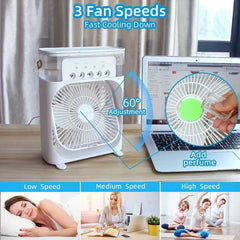 10 Inches | Large Size Portable Air Conditioner Fan | Usb Electric Fan With Led Night Light, Fine Mist Water, And Humidifier Function | Led Night Light Water Mist | Random Color
